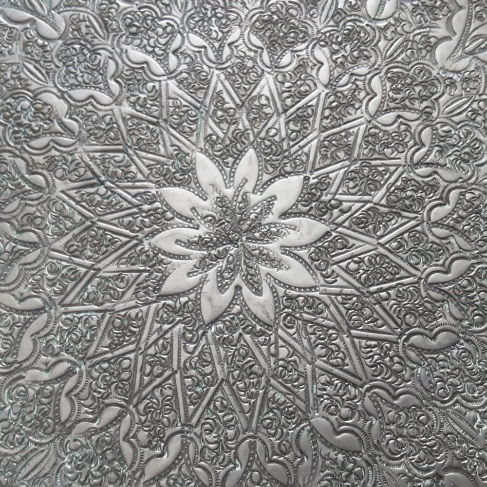 Antique Silver Toned Aluminum Moroccan Tea Tray Wall Hanging - Picture 5 of 5